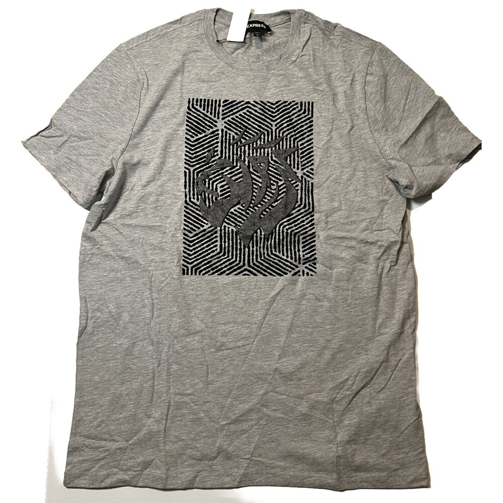 Express Mens Graphic T‎ Shirt Size L Tall Gray Tee 100% Cotton $40 Original 2022